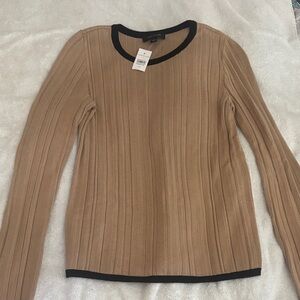 Ann Taylor Tan Long Sleeve Top with Black Trim